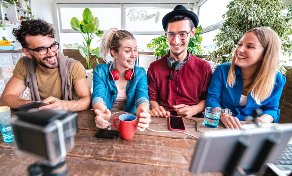 Digital native friends sharing video on streaming platform