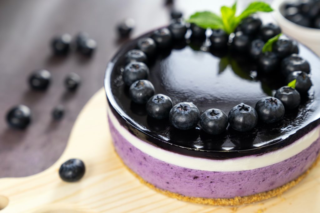 Round blueberry vegan cheesecake